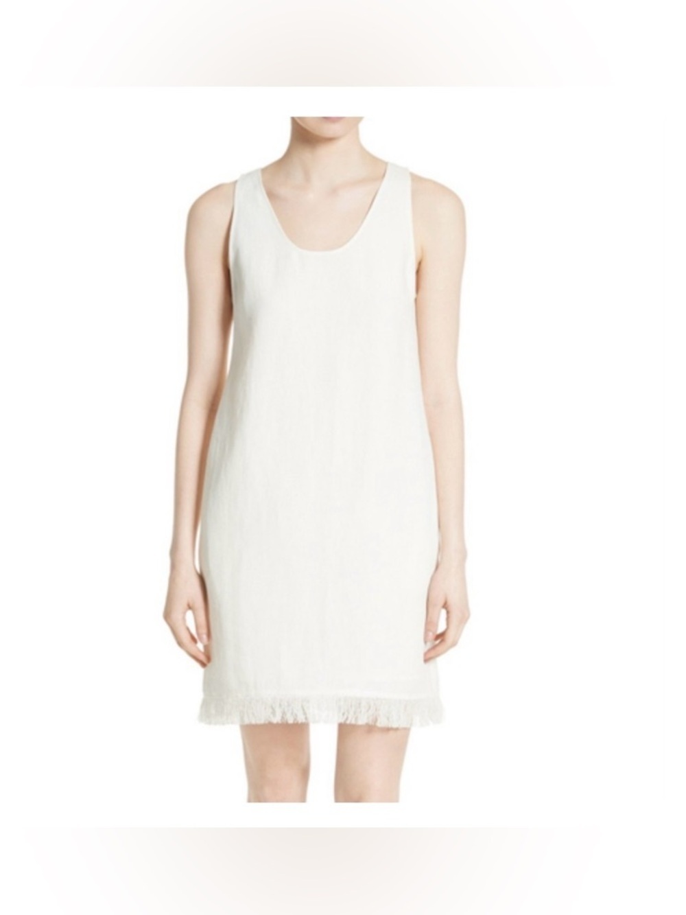 THEORY Oekel Fringed Linen Shift Dress Casual Career Beach Creme’ Size 2